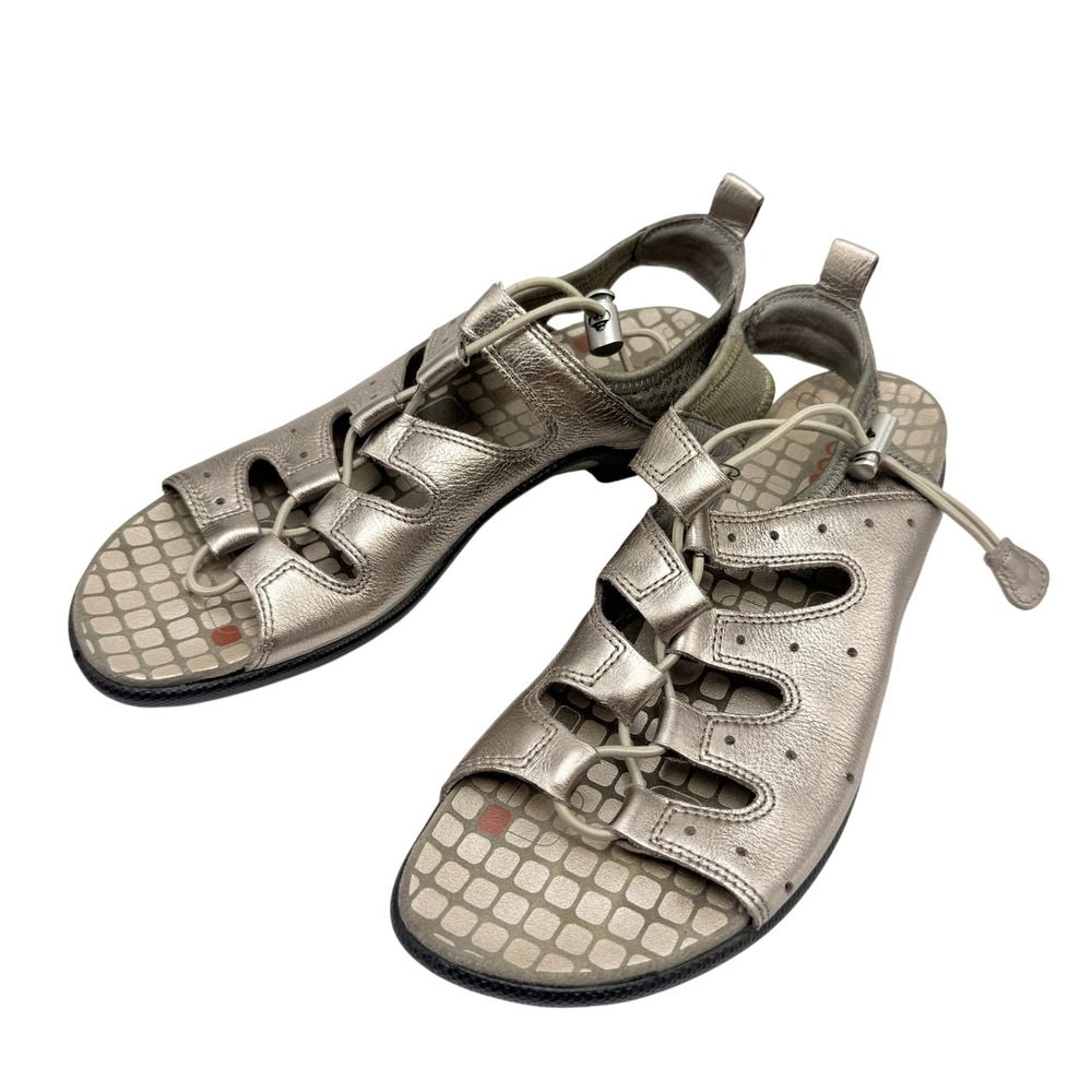 ECCO Jab Sandals Womens 39 US 8-8.5 Metallic Gold Leather Bungee Comfort Shoes